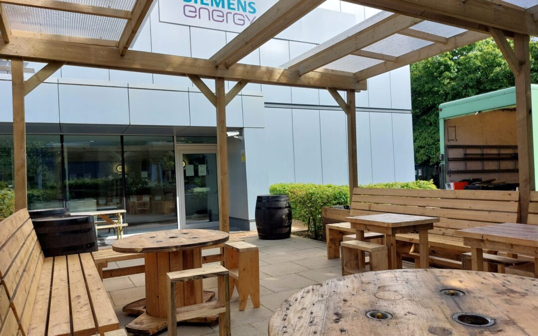 View of Siemens Energy Wellbeing outdoor space created by Touch Wood