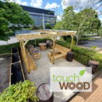 Aerial view of Siemens Energy outdoor wellbeing space created by Touch Wood